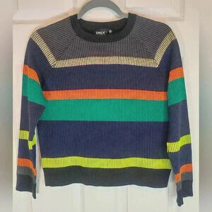 ONLY‎ True Streetwear Multi Color Striped Waffle Knit Sweater Metallic Gold M